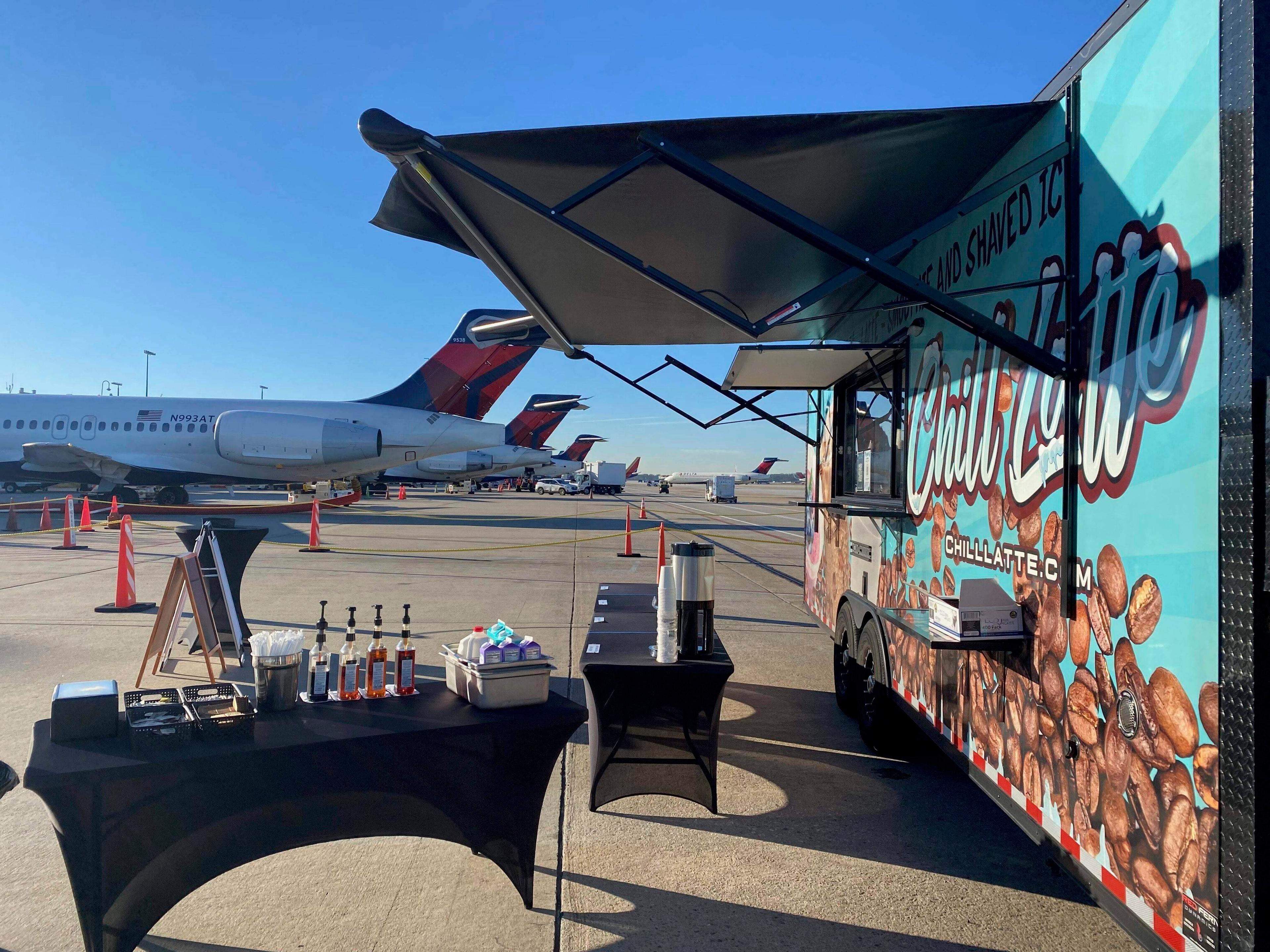Chill Latte trailer serving smoothies at the Hartsfield–Jackson Atlanta International Airport Delta employees  